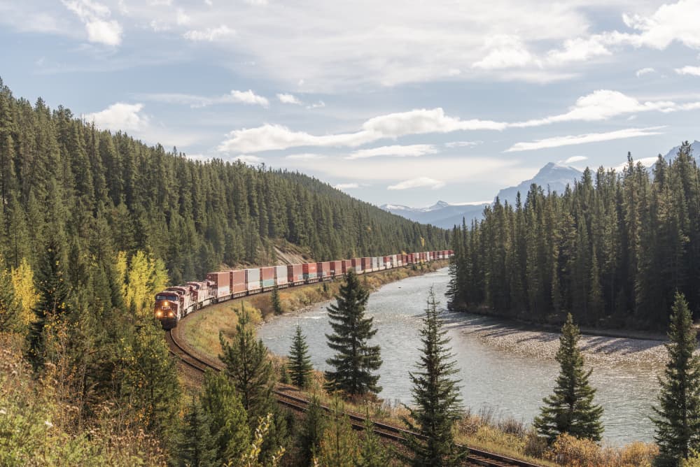 Autumn River Train Journey by Lynann Colligan — canvas wall art