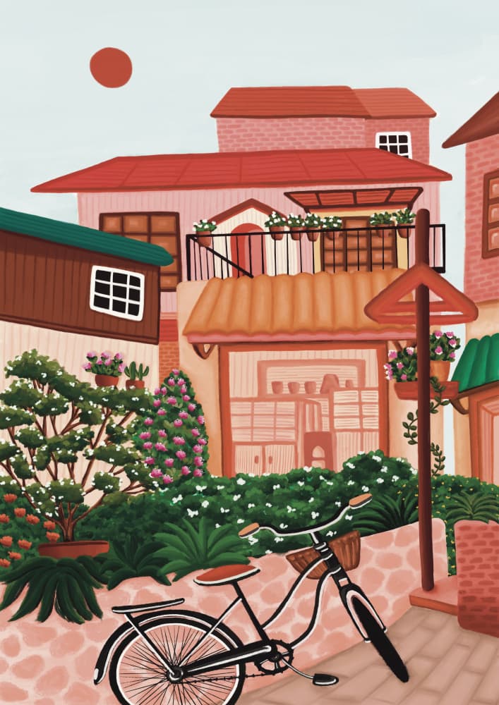 Charming Village Street by Nidhi Kachhadiya — canvas wall art