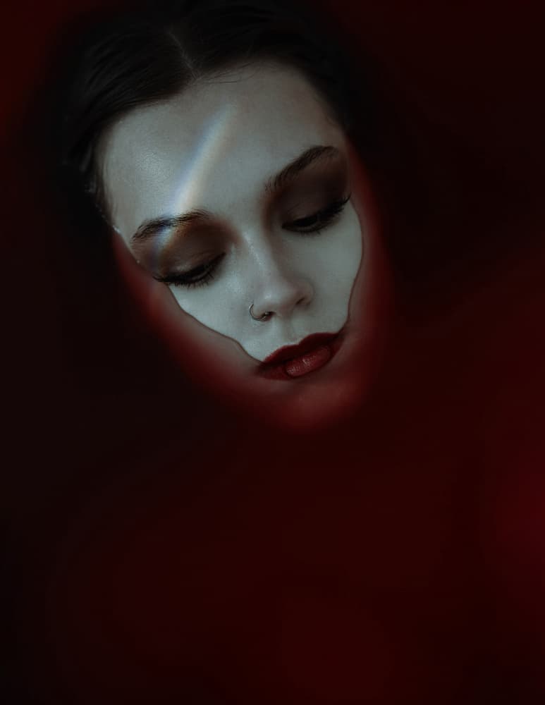 Deep Red Portrait by Yasin Hasanian — canvas wall art