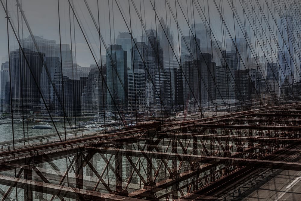 City Bridge Double Exposure by Massimo Della Latta — canvas wall art