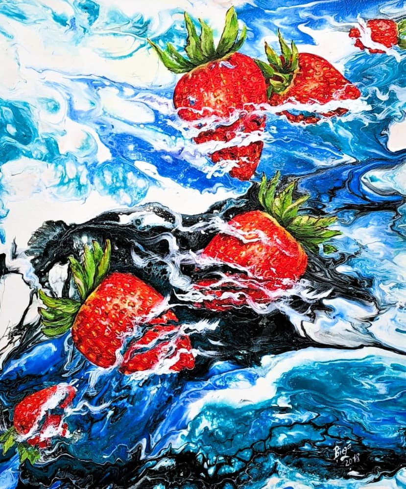 Vibrant Fluid Strawberries by Anda Bieza — canvas wall art