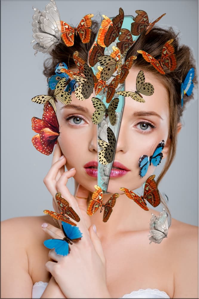 Butterfly Split Portrait by Purplesunshine — canvas wall art