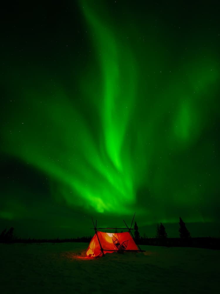 Northern Lights Camp Night by John J. Chen — canvas wall art