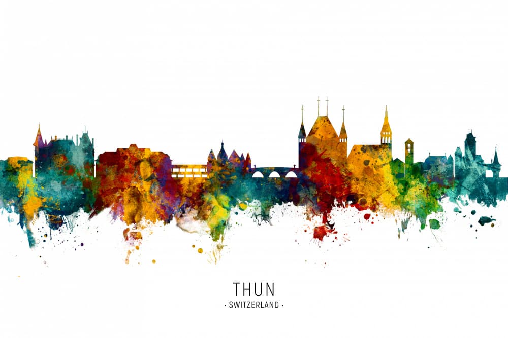 Colorful Thun Skyline by Michael Tompsett — canvas wall art