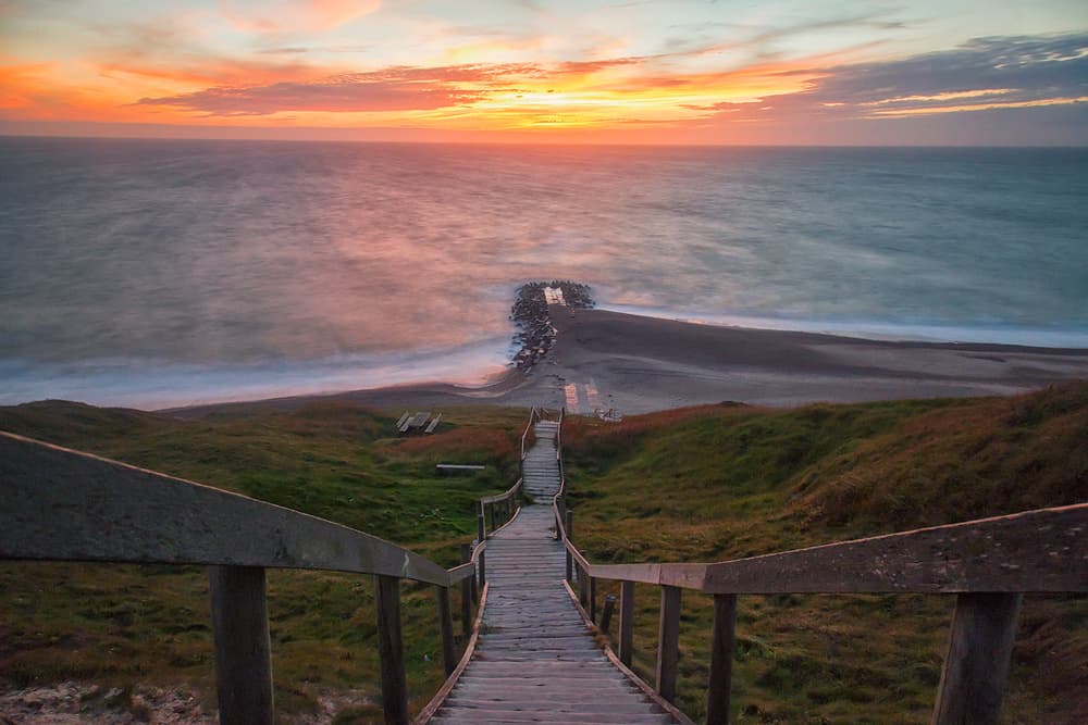 Sunset Beach Stairway by Leif Løndal — canvas wall art