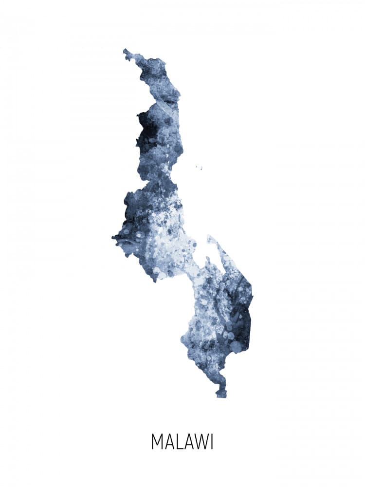 Malawi Watercolor Map by Michael Tompsett — canvas wall art