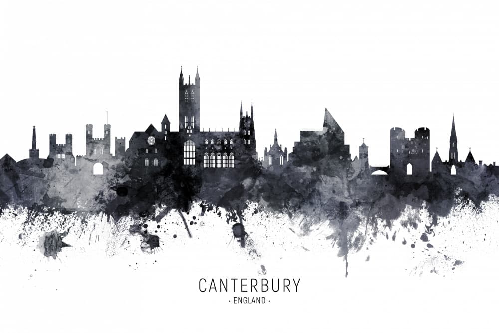 Canterbury Watercolor Skyline by Michael Tompsett — canvas wall art