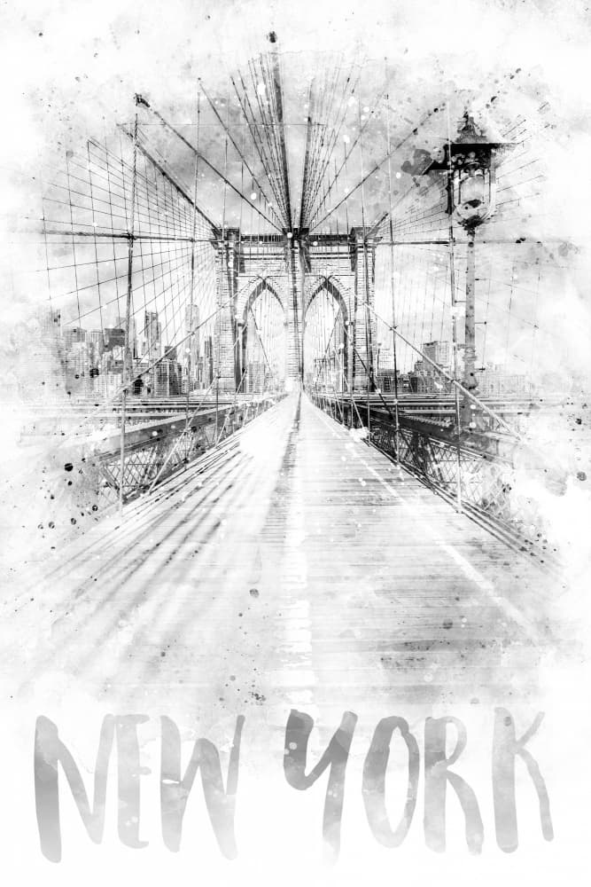 Monochrome Art NYC Brooklyn Bridge | watercolor by Melanie Viola — canvas wall art