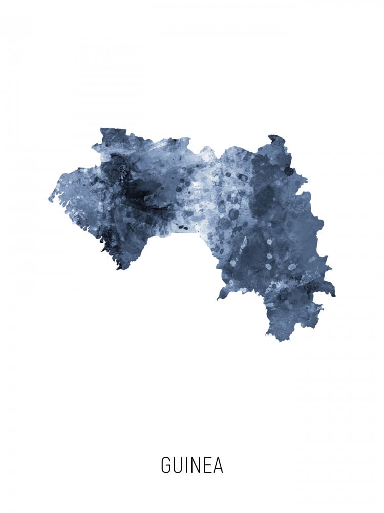 Guinea Watercolor Map by Michael Tompsett — canvas wall art
