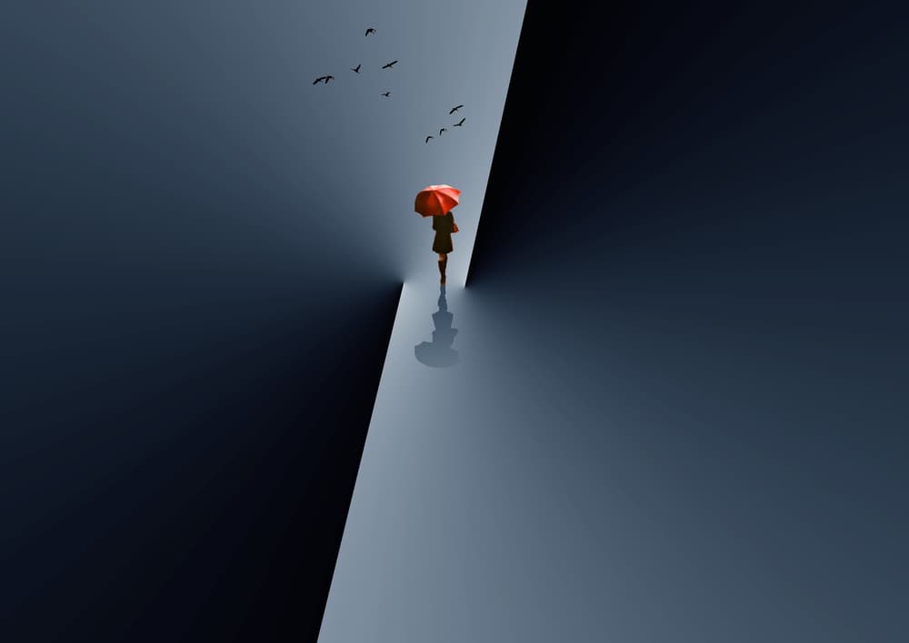 Red Umbrella Journey by Ivan Huang — canvas wall art