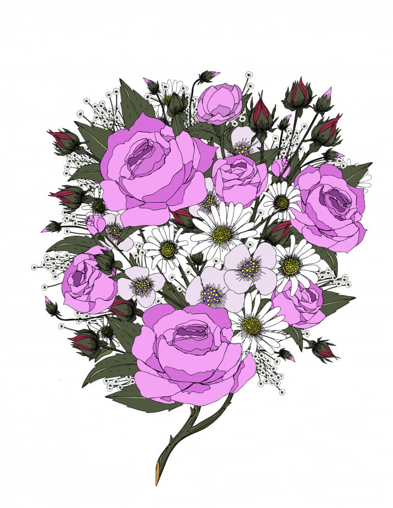 Pink Rose Daisy Bouquet by Nicholas — canvas wall art