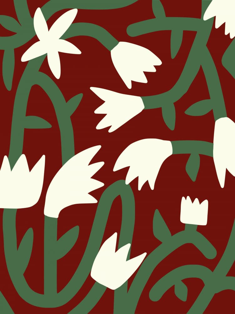 Crimson Flower Vines by Little Dean — canvas wall art