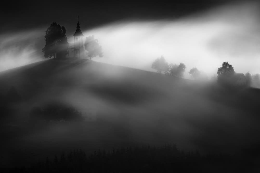 Misty Morning Church by Lubos Balazovic — canvas wall art