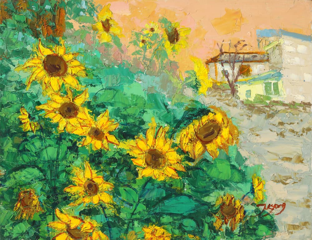 Sunflowers and City by Jukyong Park — canvas wall art