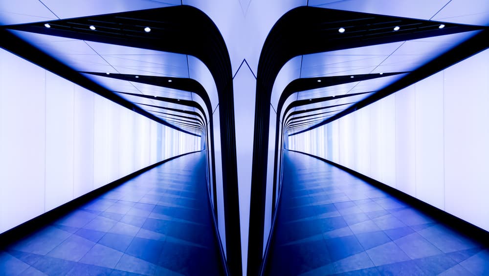 Futuristic Blue Tunnel by Jacqueline Hammer — canvas wall art