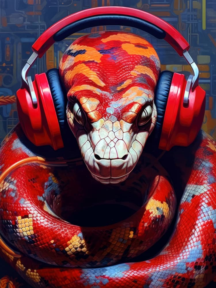 Snake With Headphones animal by Justyna Jaszke — canvas wall art