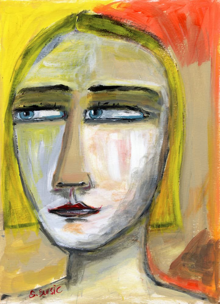 Blue Eyed Pensive Woman by Sharyn Bursic — canvas wall art