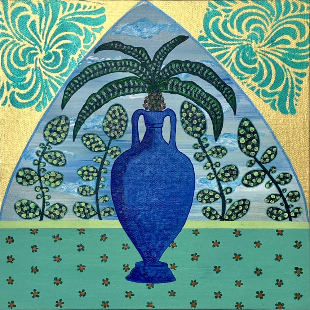 Blue Palm Vase by David Galan — canvas wall art