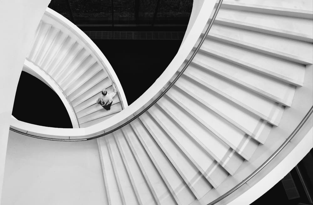 Black White Spiral Ascent by Henk van Maastricht — canvas wall art
