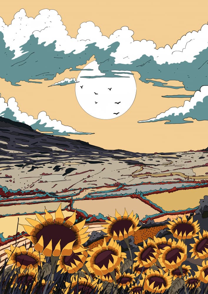 Sunflower Field Moonrise by Nicholas — canvas wall art
