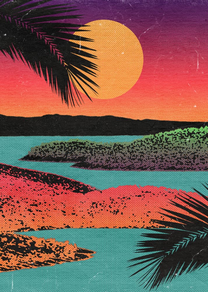 Retro Tropical Sunset by Nibera — canvas wall art
