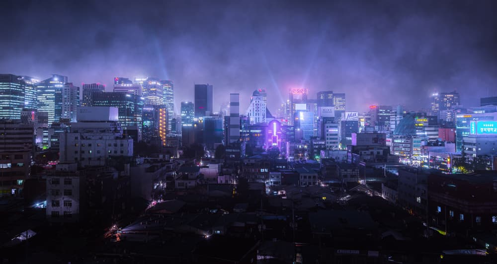 Neon City Night by Alberto Urra — canvas wall art