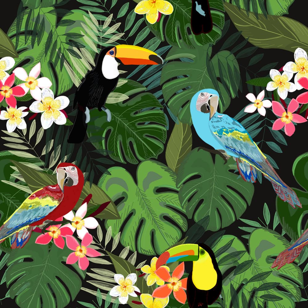 Tropical Jungle Birds by GULSENGUNEL — canvas wall art