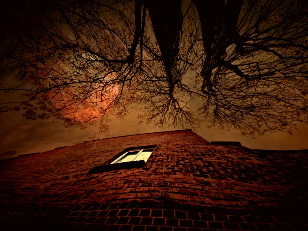 Ominous Red Sky Building by Robert Fabrowski — canvas wall art
