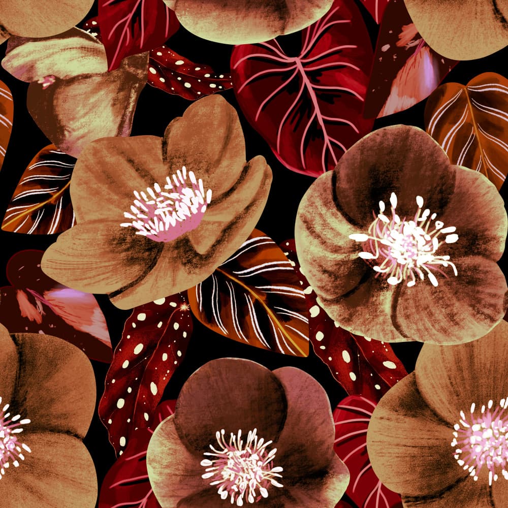 Dark Purple Flowers Cozy Autumn by Anis Illustration — canvas wall art