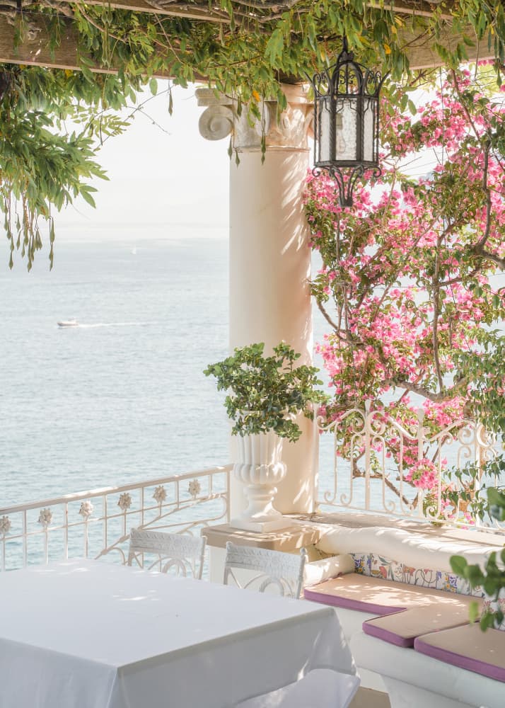 Pink Flowers Ocean View by Henrike Schenk — canvas wall art