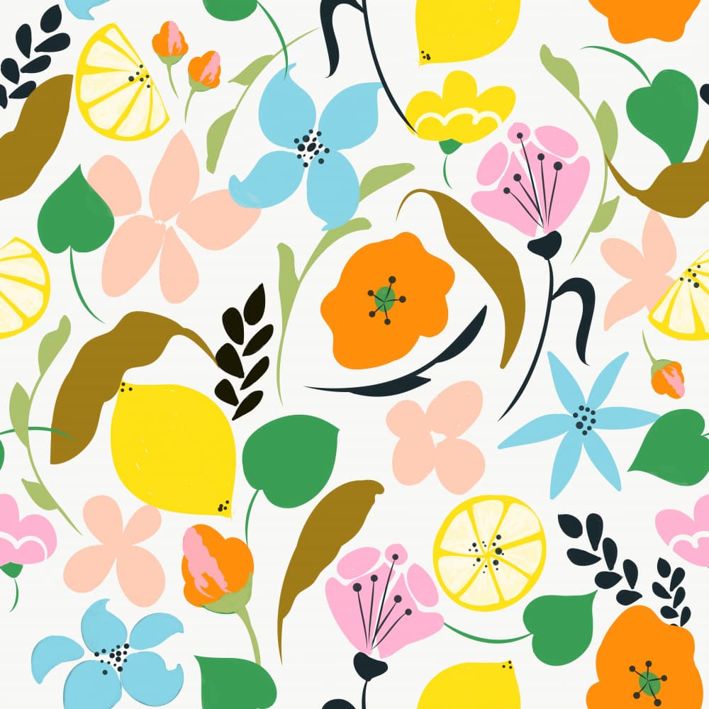 Colorful Lemon Blossoms by Uma Gokhale — canvas wall art