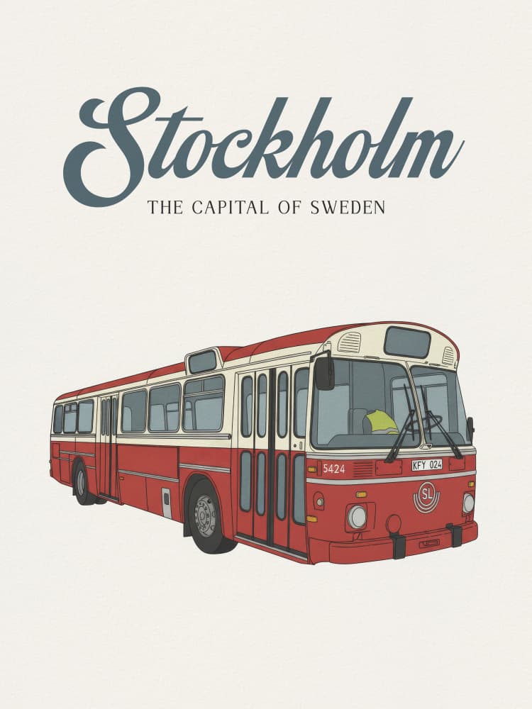 Classic Red Stockholm Bus by Andreas Magnusson — canvas wall art