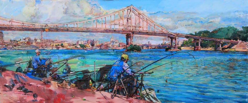 Fishing Under the Bridge by Andrii Kutsachenko — canvas wall art