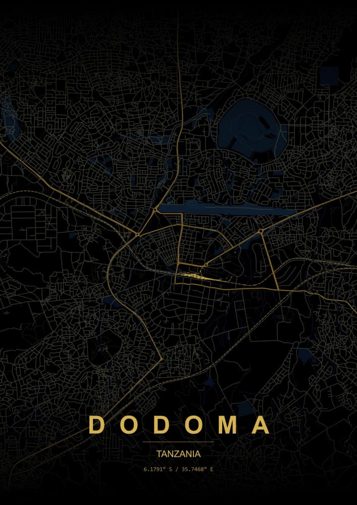 Dodoma Tanzania City Map by HUGO — canvas wall art