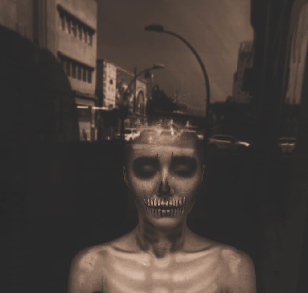 Haunting Urban Skeleton by Yuri Shepelev — canvas wall art