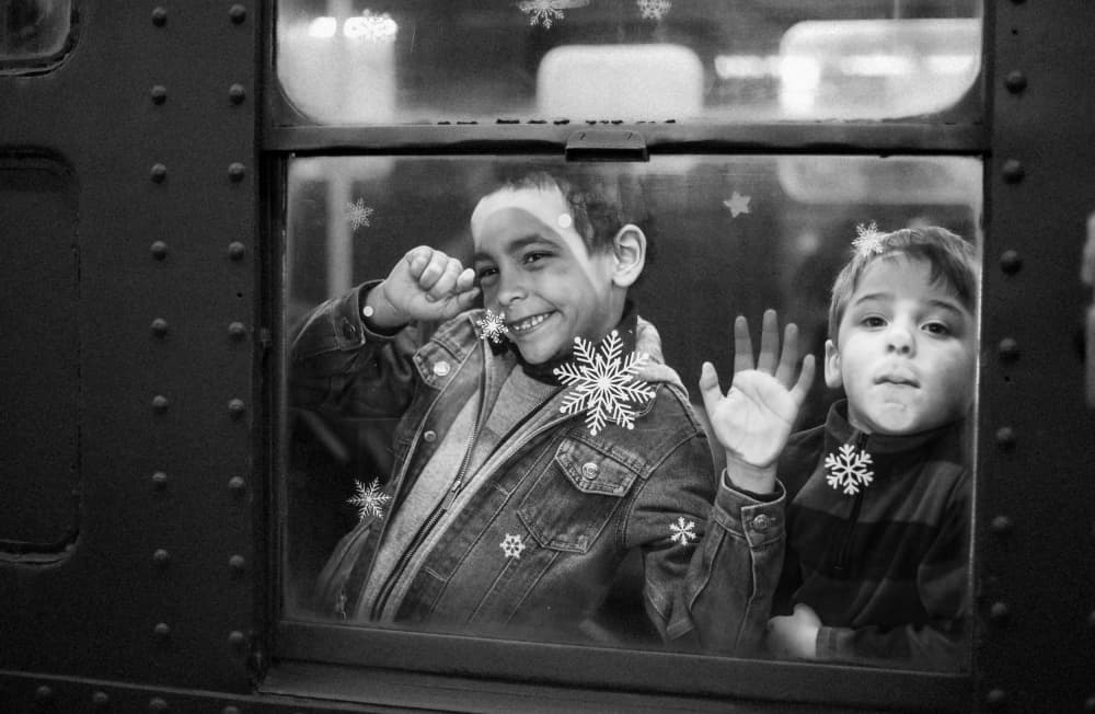 Happy Boys Winter Window by Tong Zhang — canvas wall art