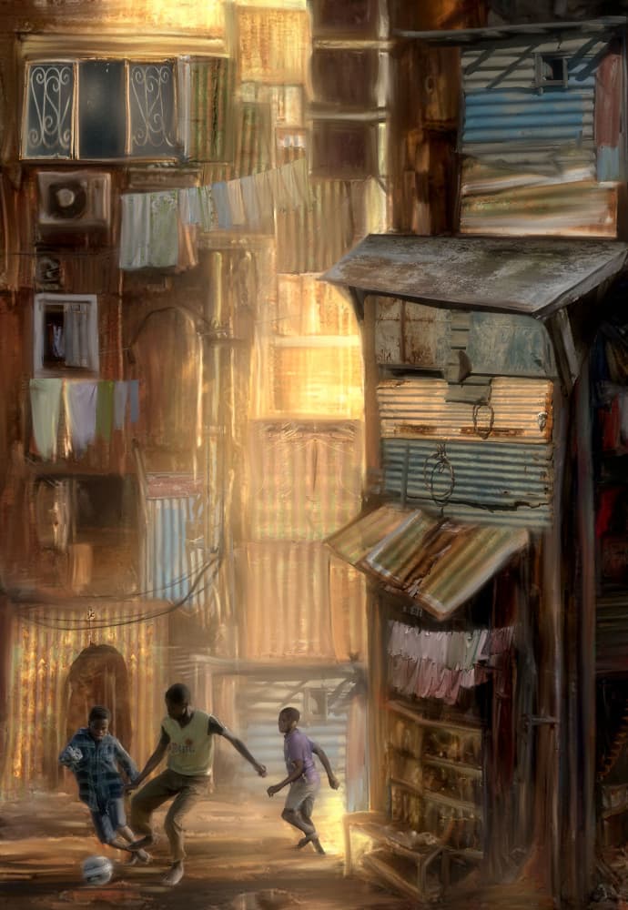 Street Soccer Golden Light by Charlaine Gerber — canvas wall art