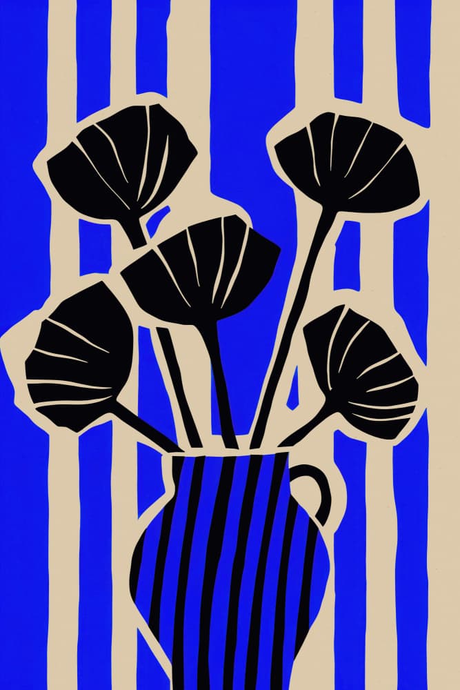 Striped Vase Blooms by Treechild — canvas wall art