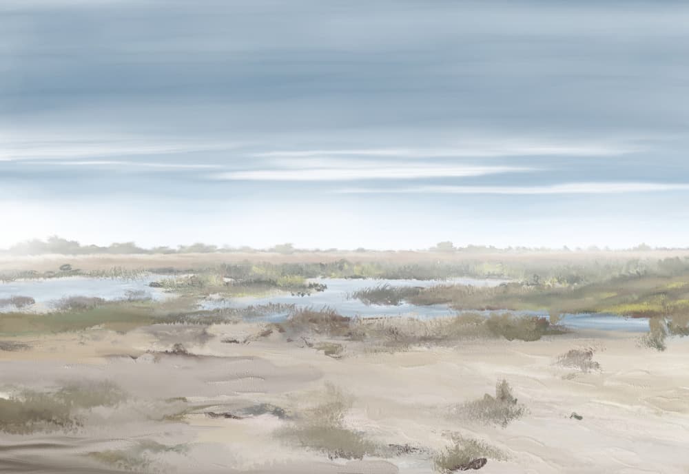 Misty Wetland Landscape by Jenna Alheit — canvas wall art
