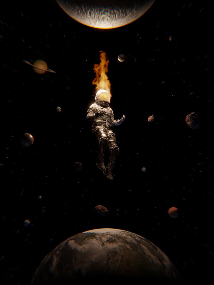 Burning Astronaut in Space by Nicebleed — canvas wall art