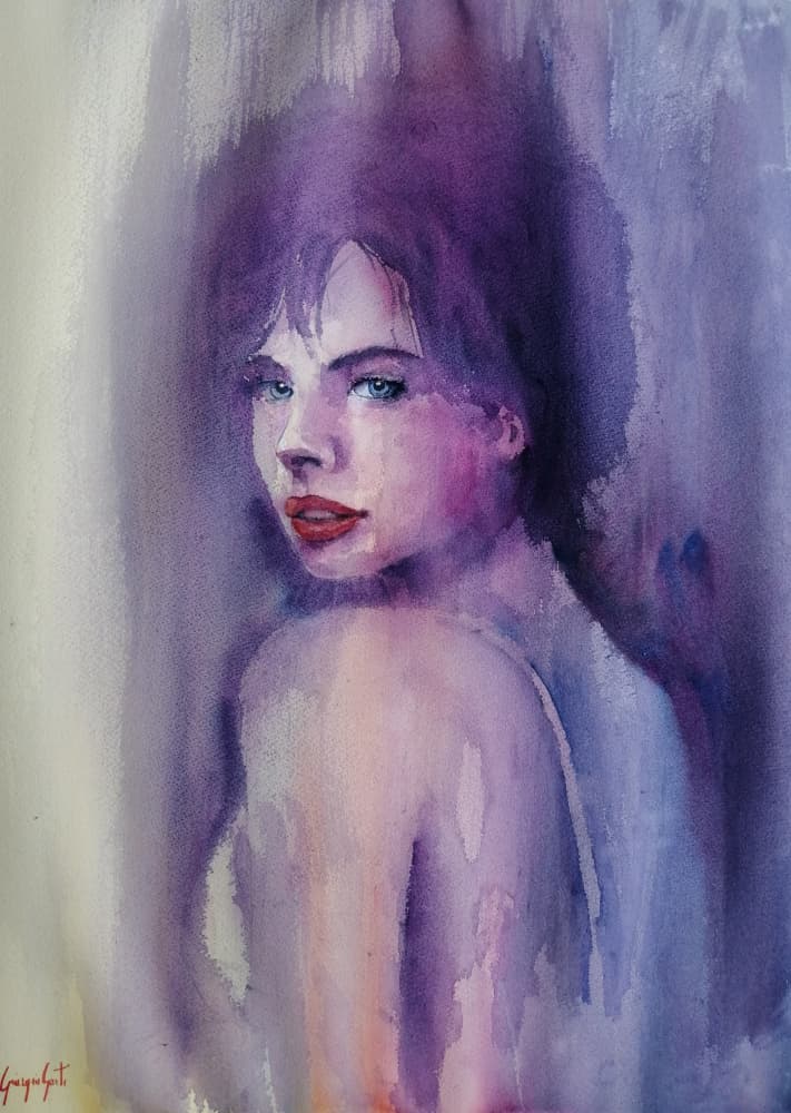Purple Watercolor Woman by Giorgio Gosti — canvas wall art