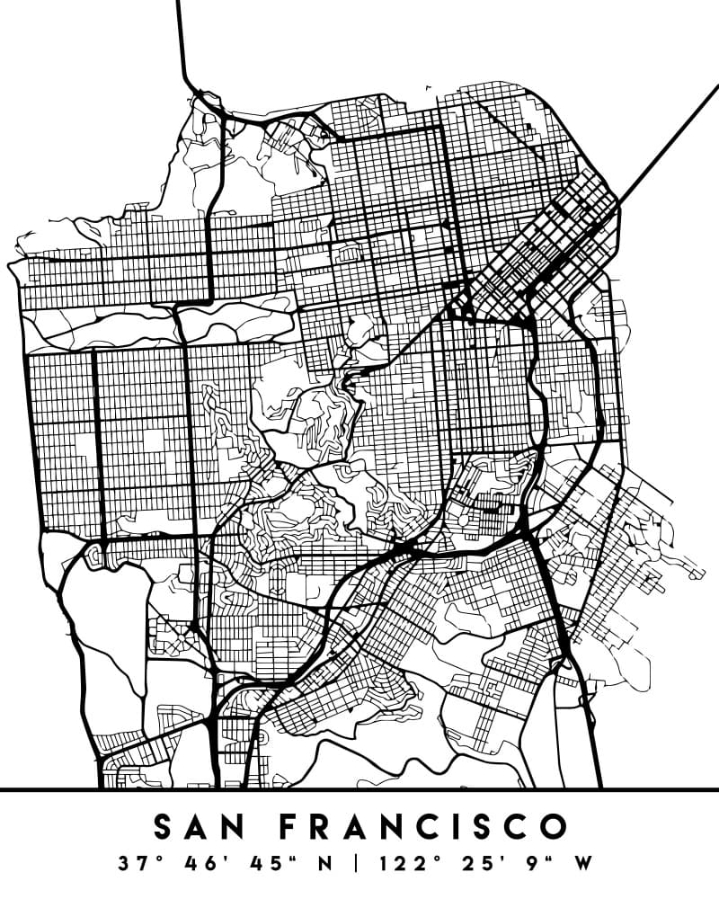 Minimalist San Francisco Map by Emiliano Deificus — canvas wall art
