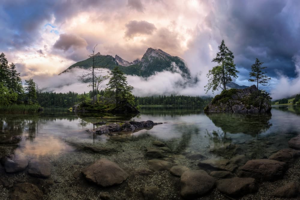 Misty Mountain Lake Reflections by Daniel Gastager — canvas wall art