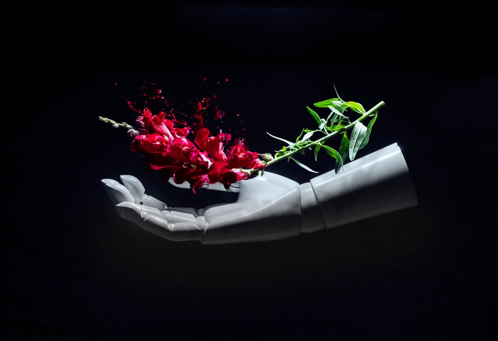 Robotic Hand Red Bloom by Dan-Stefan Susa — canvas wall art