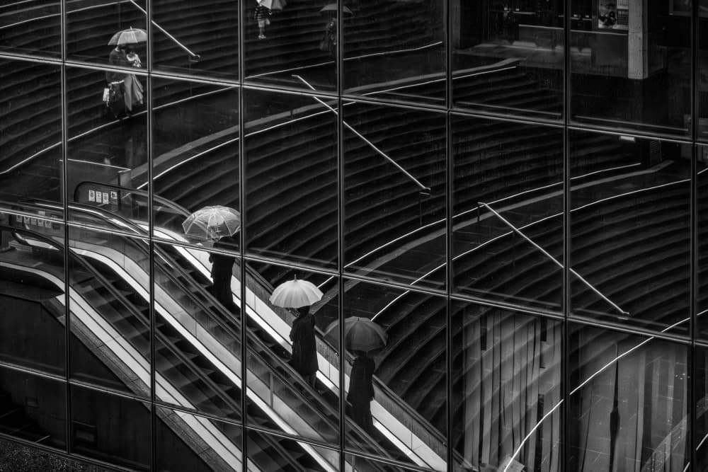 Urban Umbrella Reflections by Haruyo Sakamoto — canvas wall art