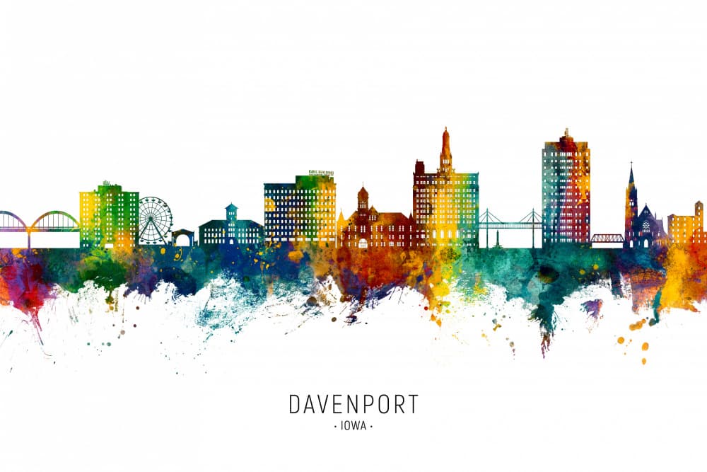 Davenport Watercolor Skyline by Michael Tompsett — canvas wall art