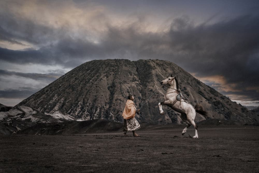Rearing Horse Volcanic Landscape by Heru Sungkono — canvas wall art