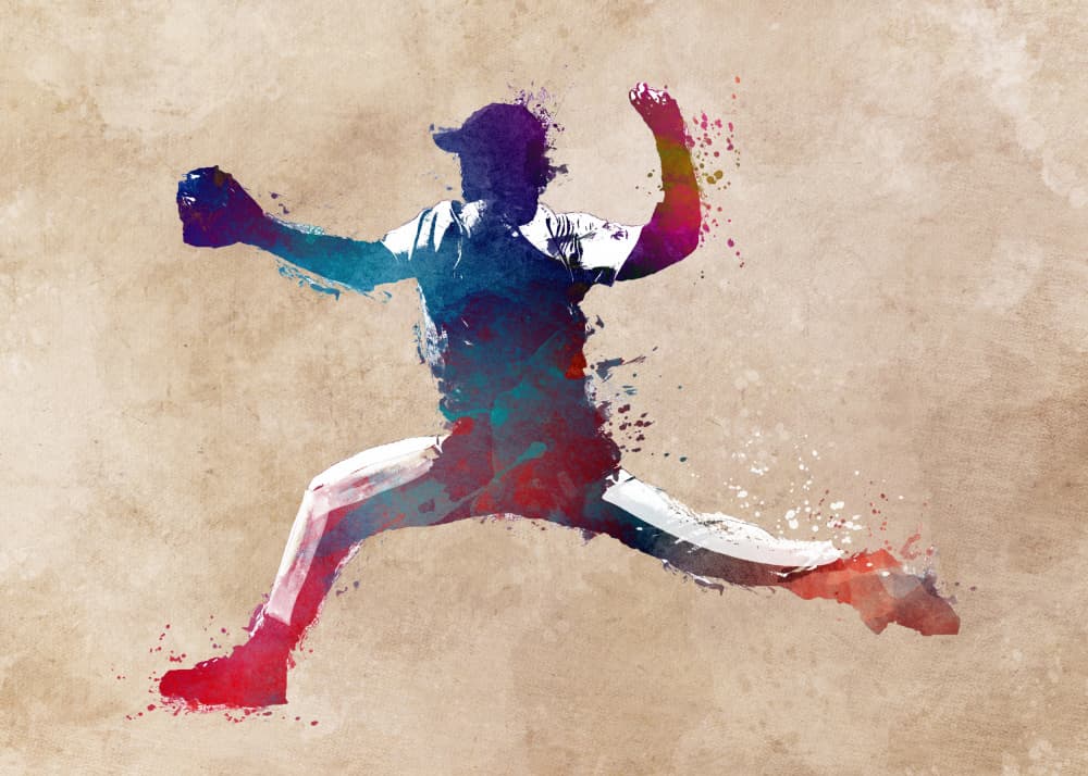 Colorful Baseball Pitcher by Justyna Jaszke — canvas wall art