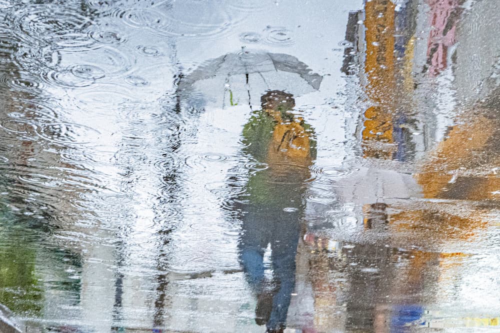 Urban Rainy Day Reflection by Haruyo Sakamoto — canvas wall art