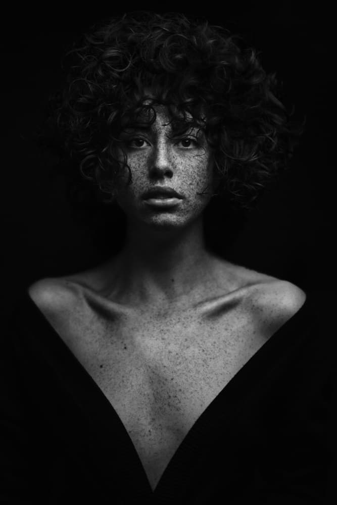 Freckled Gaze Portrait by Marina Anghileri — canvas wall art